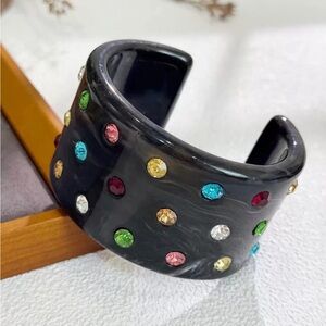 Statement Resin Cuff Bracelet – Multicolor Rhinestone Studded